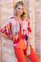 Frank Lyman Orange/Pink Abstract Print Top-shopbody.com