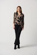 Joseph Ribkoff Abstract Print Silky Knit Top With Side Buckle- shopbody.com
