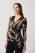 Joseph Ribkoff Abstract Print Silky Knit Top With Side Buckle- shopbody.com