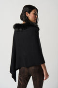 Joseph Ribkoff Sweater Knit Poncho With Faux Fur Crewneck- shopbody.com