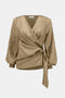 Joseph Ribkoff Jacquard Satin Animal Print Wrap Top-shopbody.com