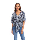 Karen Kane Flutter Sleeve Tie Front Top-shopbody.com