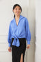Karen Kane Long Sleeve Satin Tie-Front Top-shopbody.com