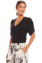 Karen Kane Ribbed Twist Sleeve V-Neck Top-shopbody.com