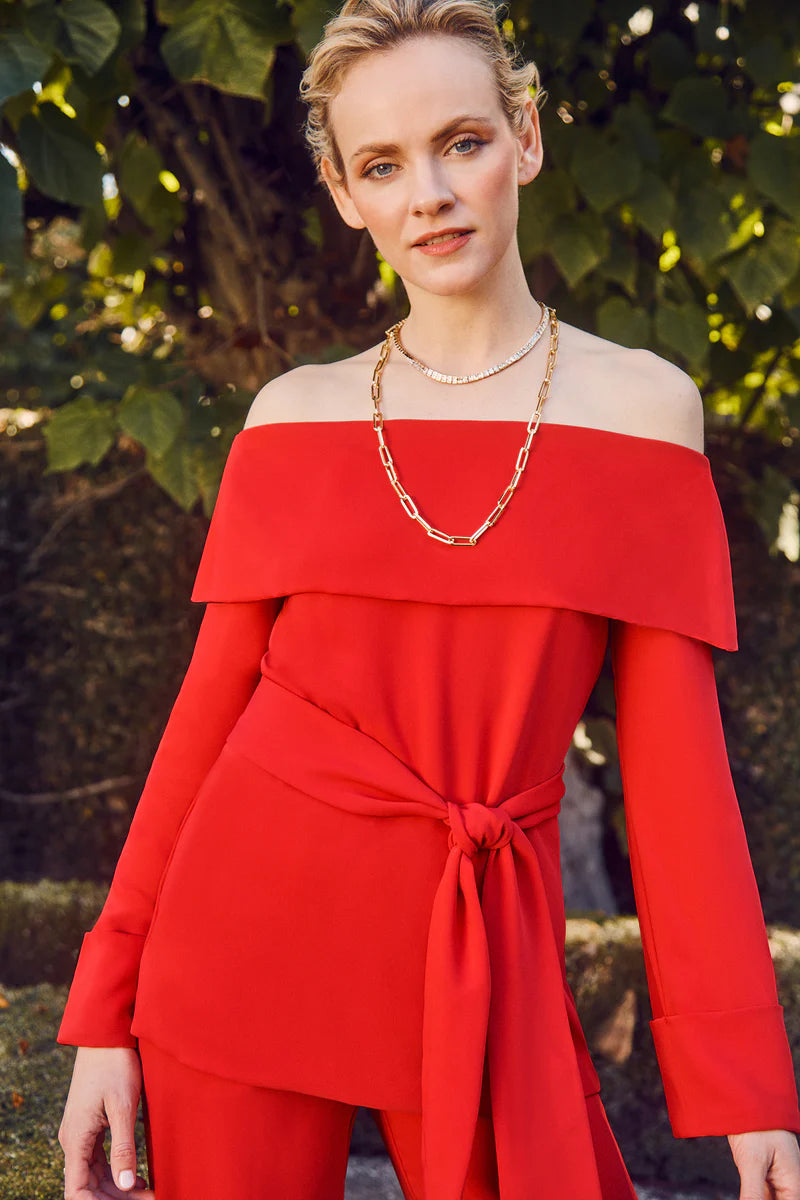 Trina Turk LYNDI Off-The-Shoulder Belted Long Sleeve Top– ShopBody.com