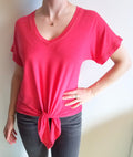 Veronica M. Tie Front Tee in Pink - Body & Soul Boutique