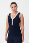 Joseph Ribkoff Contrast Trim Sleeveless Top - Midnight Blue/Vanilla-shopbody.com