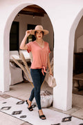 Veronica M. Tie Front Tee in Coral - Body & Soul Boutique