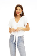 Veronica M. Tie Front Tee in White - Body & Soul Boutique