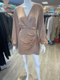 KLD Satin Surplus Wrap Dress-shopbody.com