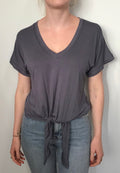 Veronica M. Tie Front Tee in Grey - Body & Soul Boutique